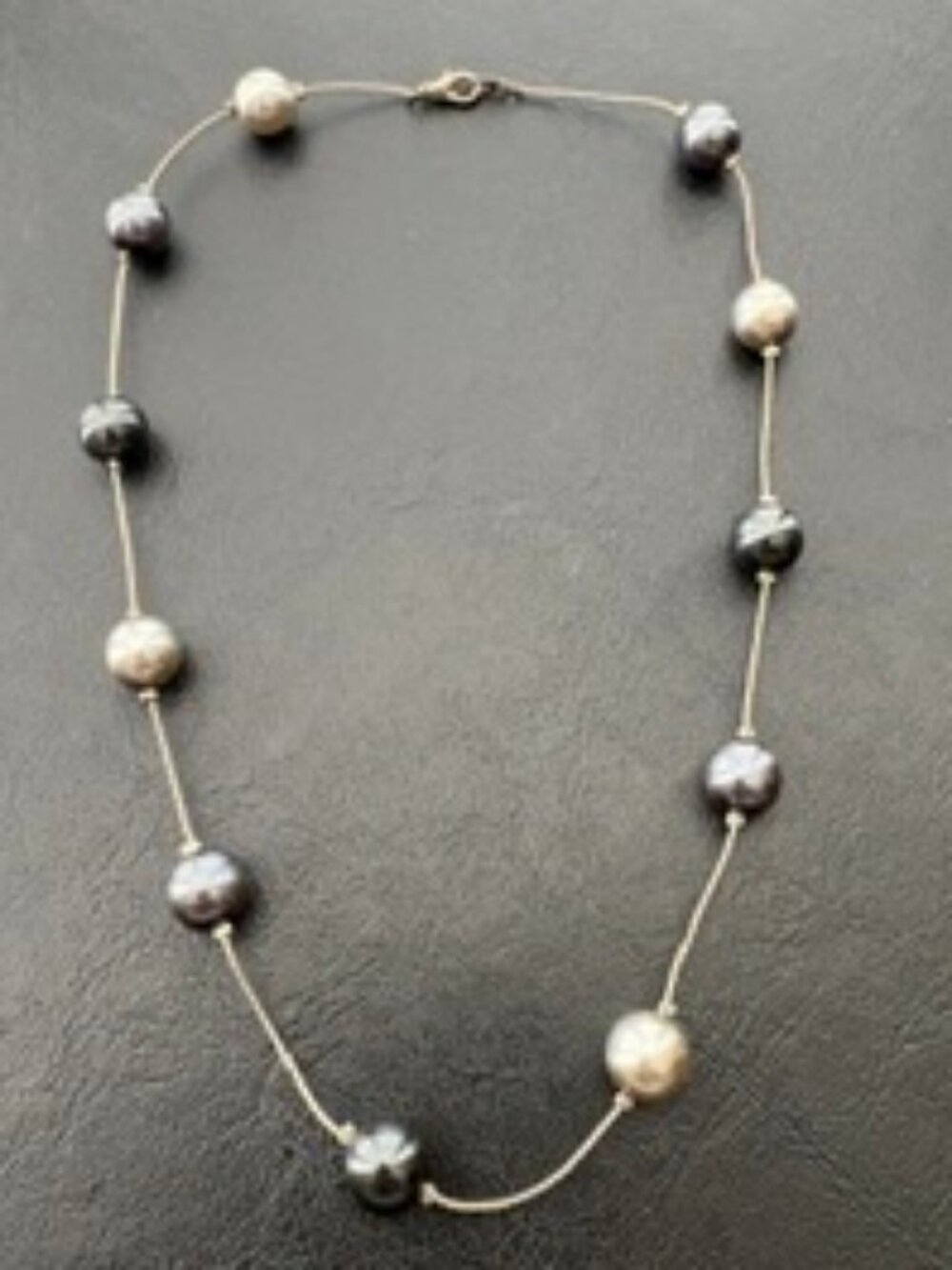 17" long Station necklace-Multi colored Tahitian pearls-Silver to black colors